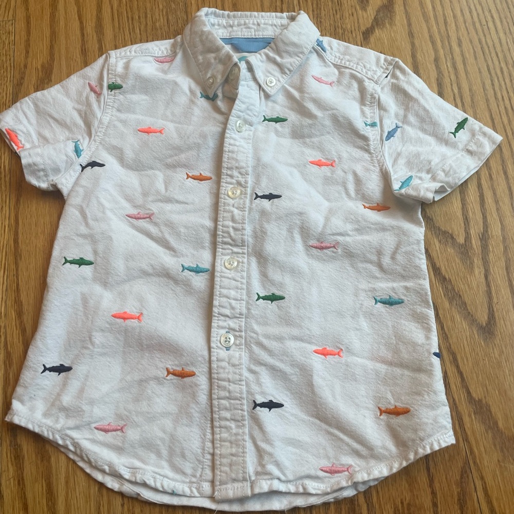Boden shark embroidered button down shirt